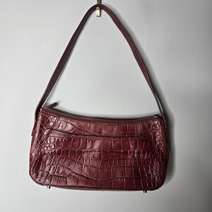 VTG Monsac Red Leather Crocodile Embossed Handbag Shoulder Bag Purse